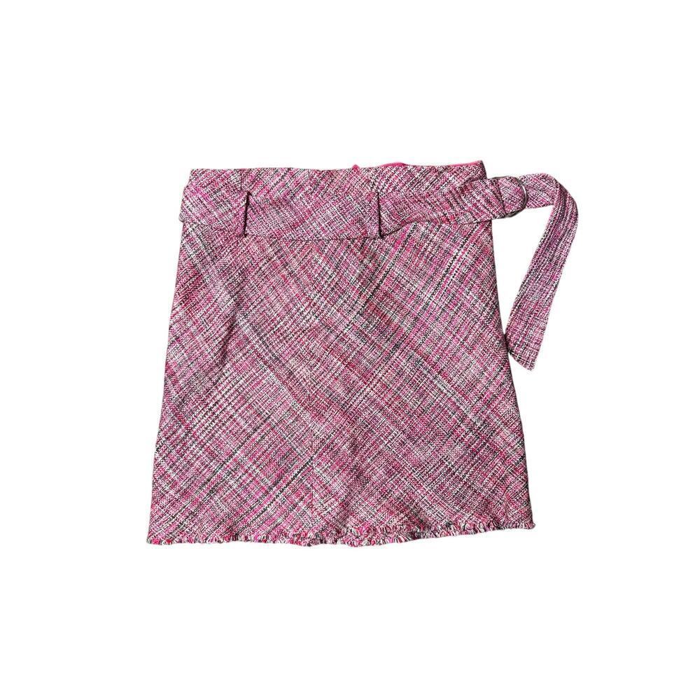 Akris Punto Women’s Size 10 Pink Plaid Knee Length 100% Silk Belted Skirt